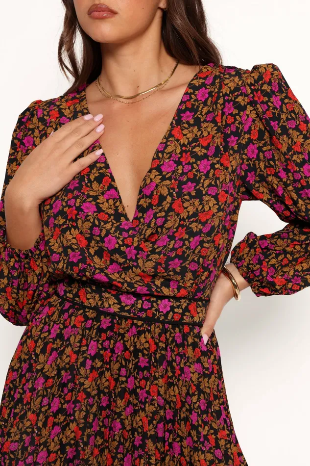 Zephyr Long Sleeve Mini Dress Black Magenta Women Long Sleeve Dresses Petal and Pup
