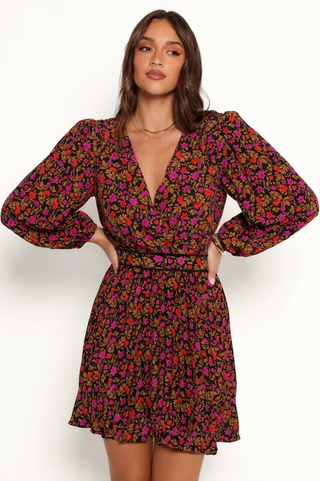 Zephyr Long Sleeve Mini Dress Black Magenta Women Long Sleeve Dresses Petal and Pup