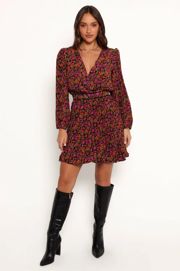 Zephyr Long Sleeve Mini Dress Black Magenta Women Long Sleeve Dresses Petal and Pup
