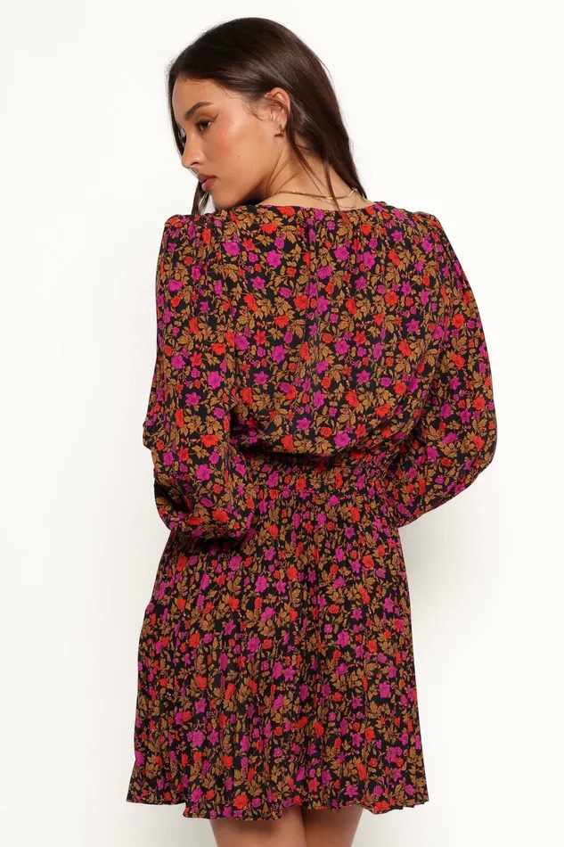 Zephyr Long Sleeve Mini Dress Black Magenta Women Long Sleeve Dresses Petal and Pup