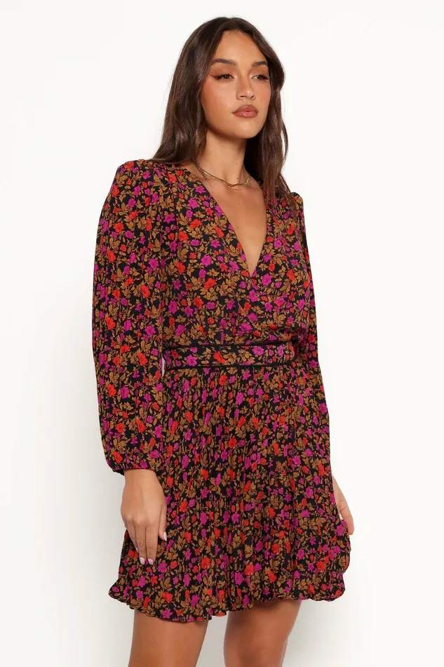 Zephyr Long Sleeve Mini Dress Black Magenta Women Long Sleeve Dresses Petal and Pup