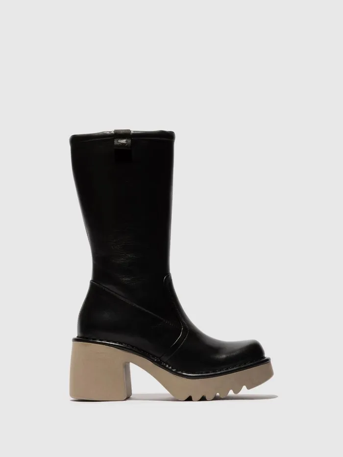 Zip Up Boots MYRE259FLY BLACK TAUPE SOLE Women Fly London Boots