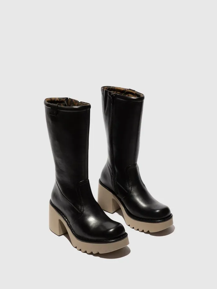 Zip Up Boots MYRE259FLY BLACK TAUPE SOLE Women Fly London Boots