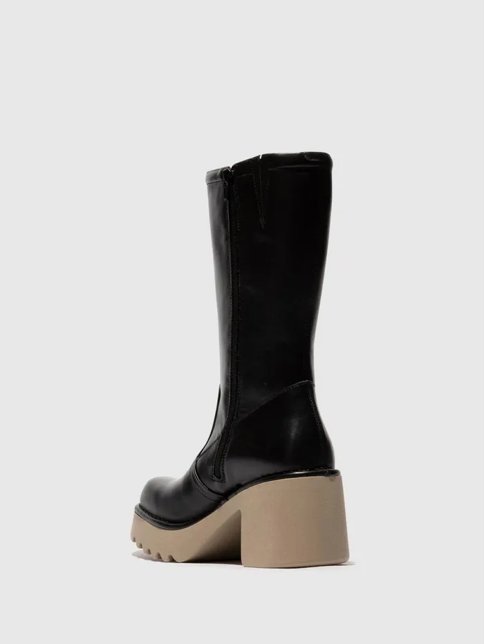 Zip Up Boots MYRE259FLY BLACK TAUPE SOLE Women Fly London Boots
